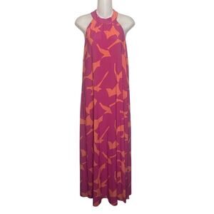Bar III Halter Maxi Dress Women’s Sz Medium Pink Orange Stretch NWT